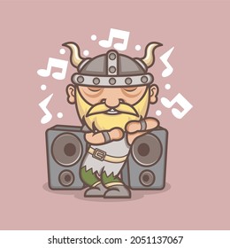 cute cartoon viking characters dancing with great music and sound. vector illustration for mascot logo or sticker