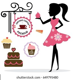 Cute cartoon of Vintage logo icon design set of bakery and coffee