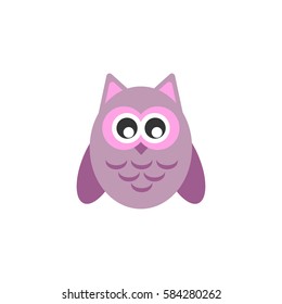 Cute cartoon violet owl isolated on white. Vector illustration. Flat design