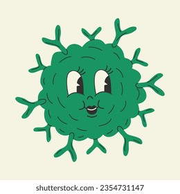 Cute Cartoon virus rotavirus character.  Old animation 60s 70s, funny cartoon characters. Trendy illustration in retro style.