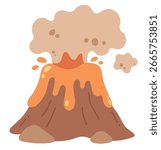 Cute Cartoon Volcano Eruption Vector Illustration