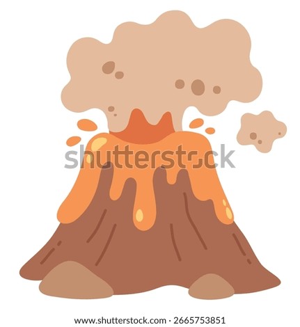 Cute Cartoon Volcano Eruption Vector Illustration