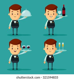 Cute Cartoon Waiters - Vector Set