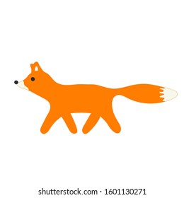 Cute cartoon walking fox in the forest vector icon isolated on the white background