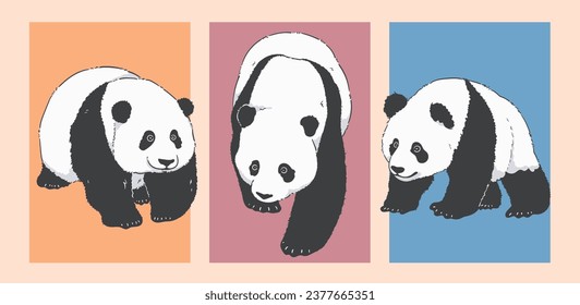 Cute Cartoon walking panda illustration set	
