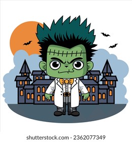 Cute cartoon walking zombie Frankenstein. Mini games for children. Illustration for children for a Halloween party. Flat cartoon style. Vector illustration for children's workbook, book or poster