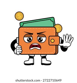 Una linda billetera de dibujos animados con una expresión. Adecuado para su uso como elemento en diseños de temas de negocios y para diversas necesidades de impresión y diseño.