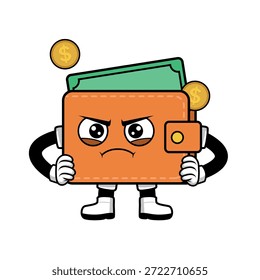 Una linda billetera de dibujos animados con una expresión. Adecuado para su uso como elemento en diseños de temas de negocios y para diversas necesidades de impresión y diseño.