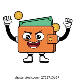 Una linda billetera de dibujos animados con una expresión. Adecuado para su uso como elemento en diseños de temas de negocios y para diversas necesidades de impresión y diseño.