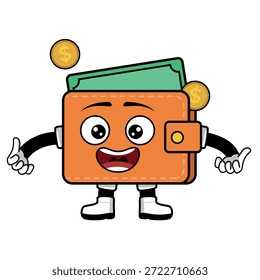 Una linda billetera de dibujos animados con una expresión. Adecuado para su uso como elemento en diseños de temas de negocios y para diversas necesidades de impresión y diseño.