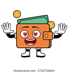 Una linda billetera de dibujos animados con una expresión. Adecuado para su uso como elemento en diseños de temas de negocios y para diversas necesidades de impresión y diseño.