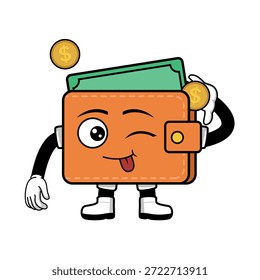  Eine süße Cartoon-Brieftasche mit einem Ausdruck. geeignet für den Einsatz als Element in Business Theme Designs und für verschiedene Druck- und Designbedürfnisse.