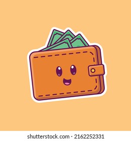 Cute cartoon wallet with money in vector illustration. Isolated object vector. Flat cartoon style