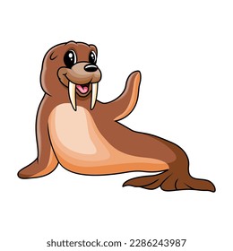 Cute cartoon walrus happy a smile