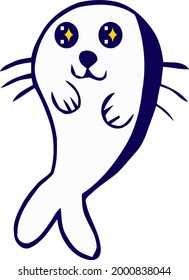 Cute Cartoon Walrus with transparent background  . Vector illustration