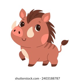 Cute cartoon warthog vector childish vector illustration in flat style. For poster, greeting card and baby design.