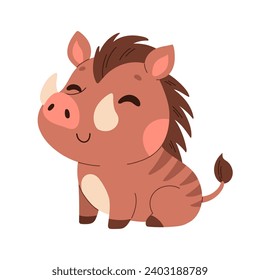 Cute cartoon warthog vector childish vector illustration in flat style. For poster, greeting card and baby design.
