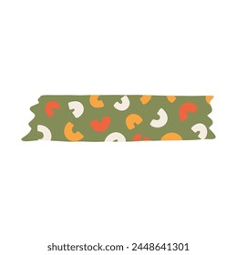 Cute cartoon washi tape stripe with hand drawn geometric blob pattern. Adhesive tape with colorful ornament. Aesthetic decorative scotch tape with ragged edges for scrapbook, planner, notebook