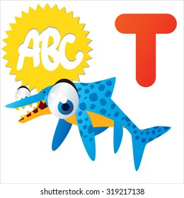 Cute cartoon Water Dinosaurs ABC: T is for Temnodontosaurus