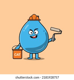 Cute cartoon water drop as a builder character painting in flat modern style design