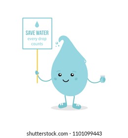 Cute Cartoon Water Drop Character Holding Stock Vector (Royalty Free ...