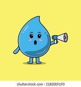 Cute Cartoon water drop character speak with megaphone in flat cartoon style concept