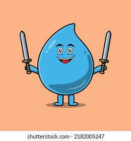 Cute cartoon Water drop character holding two sword in flat modern design