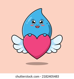 cute cartoon water drop character hiding heart in flat cartoon style illustration