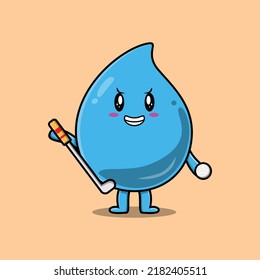 Cute cartoon water drop character playing golf in concept flat cartoon style illustration