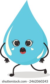 Cute Cartoon Water Drop Character. Vector Illustration Isolated on White Background.