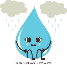 Cute Cartoon Water Drop Character. Vector Illustration Isolated on White Background.