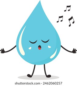 Cute Cartoon Water Drop Character. Vector Illustration Isolated on White Background.