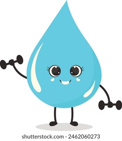 Cute Cartoon Water Drop Character. Vector Illustration Isolated on White Background.