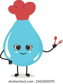 Cute Cartoon Water Drop Character. Vector Illustration Isolated on White Background.