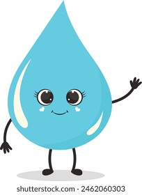 Cute Cartoon Water Drop Character. Vector Illustration Isolated on White Background.