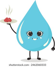 Cute Cartoon Water Drop Character. Vector Illustration Isolated on White Background.