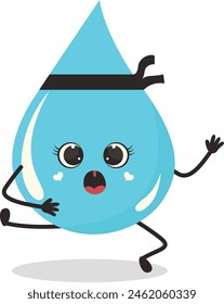 Cute Cartoon Water Drop Character. Vector Illustration Isolated on White Background.