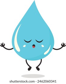 Cute Cartoon Water Drop Character. Vector Illustration Isolated on White Background.