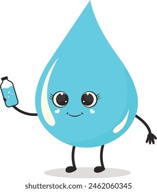 Cute Cartoon Water Drop Character. Vector Illustration Isolated on White Background.