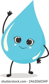 Cute Cartoon Water Drop Character. Vector Illustration Isolated on White Background.