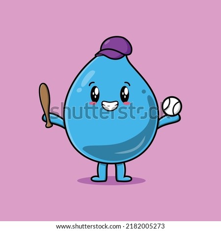 Cute cartoon water drop character playing baseball in modern style design