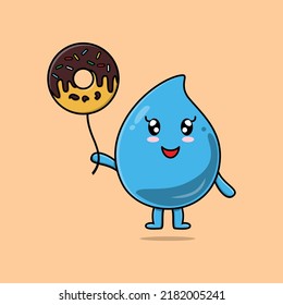 Cute cartoon water drop floating with donuts balloon cartoon vector illustration