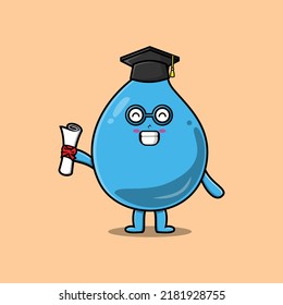 Cute cartoon water drop student character on graduation day with toga in concept flat cartoon style