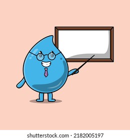 Cute cartoon water drop teacher character teaching with whiteboard in flat cartoon style concept