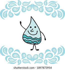 Cute cartoon water drop. Vector illustration