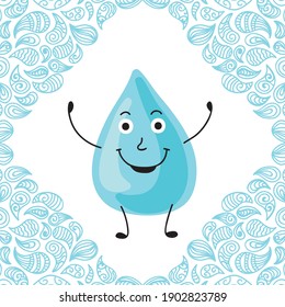 Cute cartoon water drop. Vector illustration