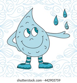 Cute cartoon water drop. Vector illustration.