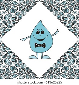 Cute cartoon water drop. Vector illustration.