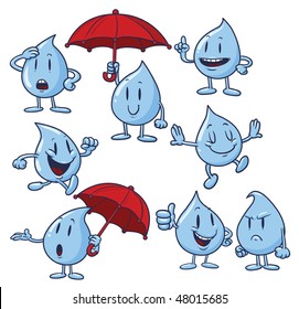 Cute cartoon water drops. All in separate layers for easy editing.