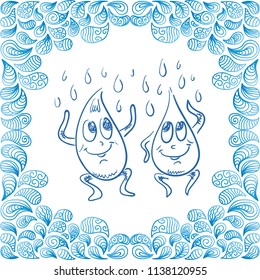 Cute cartoon water drops. Vector illustration